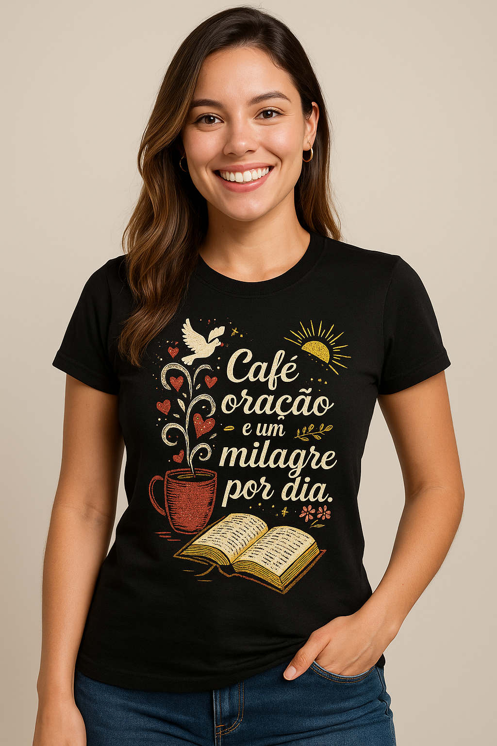 Camiseta café e oração